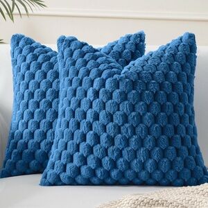 MIULEE Navy Blue Faux Fur Decorative Throw Pillow Covers 16x16 Inch Set Of 2